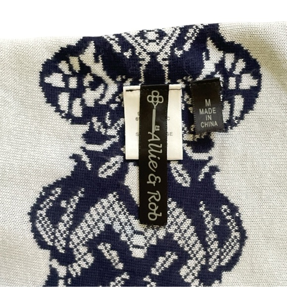 Allie & Rob blue white chinoiserie draped open front long sleeve cardigan Sz: M - Picture 5 of 8